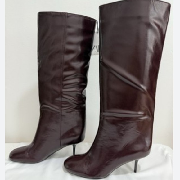 Zara NWT burgundy high heel boots 2015/510 - Picture 6 of 6